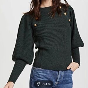 Veronica Beard Green Sweater with Gold Buttons